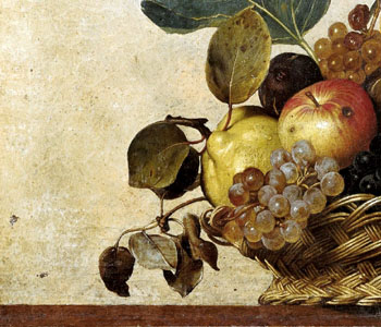 Caravaggio, Canestra di frutta, particolare (Wikipedia)