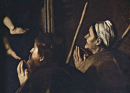 Caravaggio, Madonna dei pellegrini, particolare (Wikipedia)